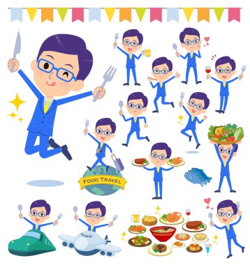 Erkekler yemek olayları kümesi. Bir çatal ve kaşıkla ve eğlenceli yaşıyorsanız eylem vardır. Böylece düzenlemek kolaydır vektör sanat değil.