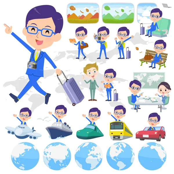 Set Men Travel Also Vehicles Boats Airplanes Vector Art Easy — стоковый вектор