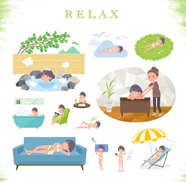 Set Women Underwear Relaxing Actions Vacation Stress Relief Vector Art — Stock Vector