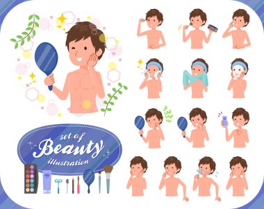 Bir grup çıplak adam çok güzel. Cilt bakımı ve makyaj gibi çeşitli eylemler var. Bu vektör sanatı bu yüzden düzenlemek kolay..