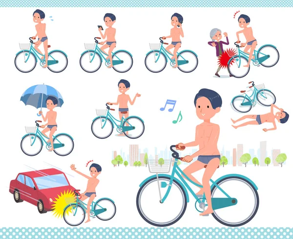 Şehir Bisikletine Binen Çamaşırlı Bir Grup Adam Görgü Kuralları Sorunlarla — Stok Vektör
