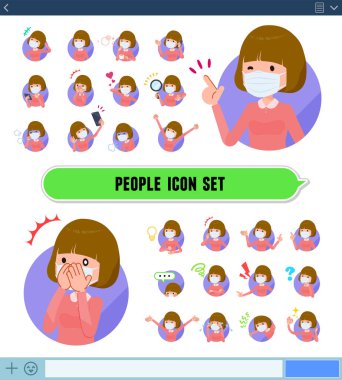 Maske takan bir grup kadın değişik duygular ifade eder. Neşe ve üzüntü gibi duygular vardır. Bu vektör sanatıdır, yani düzenlemek kolaydır..