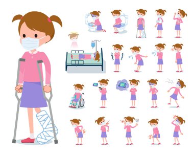 Yaralı ve hastalıklı bir kız maskesi. Bağımlılığı ve ölümü ifade eden eylemler var. Bu vektör sanatı..