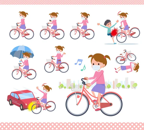 Şehir Bisikletine Binen Bir Grup Kız Maskesi Görgü Kuralları Sorunlarla — Stok Vektör