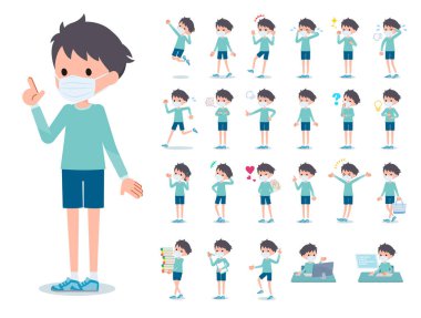 Çeşitli duyguları ifade eden maske takan bir grup çocuk.