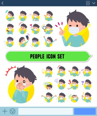 SNS ekranında duyguları ifade eden maske takan bir grup çocuk. Neşe ve üzüntü gibi duygular var. Bu bir vektör sanatı, bu yüzden düzenlemesi kolay..