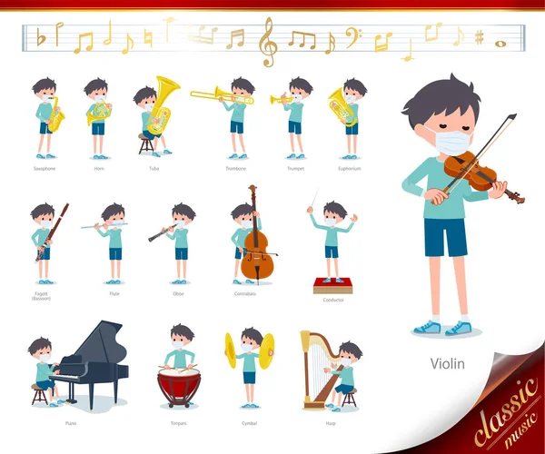 Conjunto Niño Con Máscara Actuaciones Música Clásica Hay Acciones Para — Vector de stock