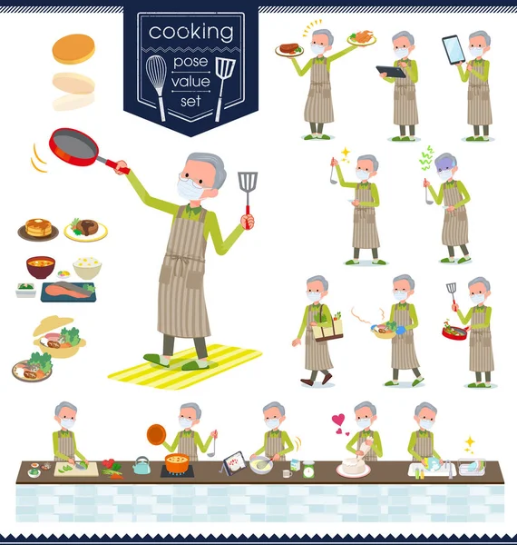 Aşçılık Hakkında Maske Takan Bir Grup Yaşlı Adam Mutfakta Değişik — Stok Vektör