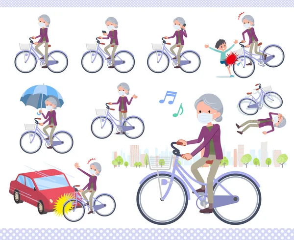 Conjunto Mujeres Edad Con Máscara Que Monta Ciclo Ciudad Hay — Vector de stock