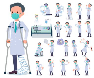 N95 maskeli bir doktor. Bağımlılığı ve ölümü ifade eden eylemler var. Bu vektör sanatı..