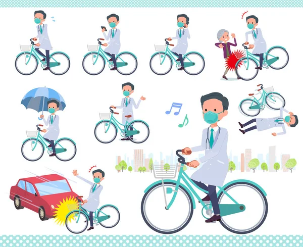 Set Doctor Man Wearing N95Mask Riding City Cycle Actions Manners — Stock Vector