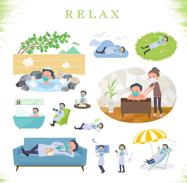 Ensemble Médecin Homme Portant N95Mask Sur Relaxing Sont Des Actions — Image vectorielle