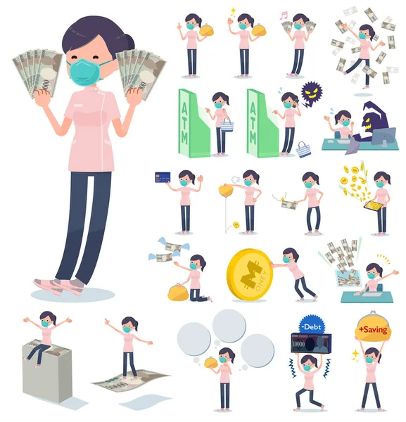 Set Medical Staff Women Wearing N95Mask Money Economy Also Actions — Stock Vector