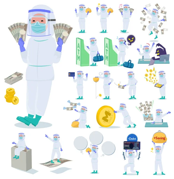 Set Doctor Man Wearing Protective Suit Money Economy Also Actions — Stock Vector