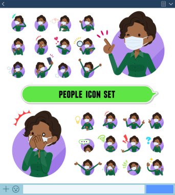 Maske takan bir grup kadın değişik duygular ifade eder. Neşe ve üzüntü gibi duygular vardır. Bu vektör sanatıdır, yani düzenlemek kolaydır..