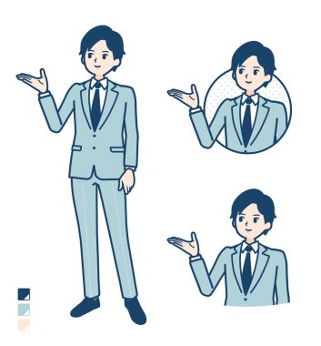 Açıklama görüntüsü olan takım elbiseli genç bir iş adamı