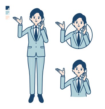 Takım elbiseli genç bir iş adamı Akıllı telefon görüntülerini arıyor