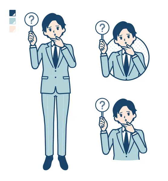 Takım elbiseli genç bir işadamı soru paneli görüntüsü yayınladı.