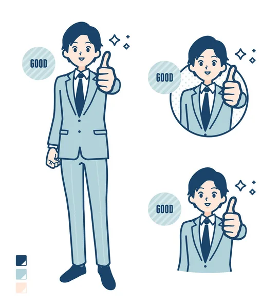 Takım elbiseli genç bir işadamı resimlerini yukarı kaldırdı.