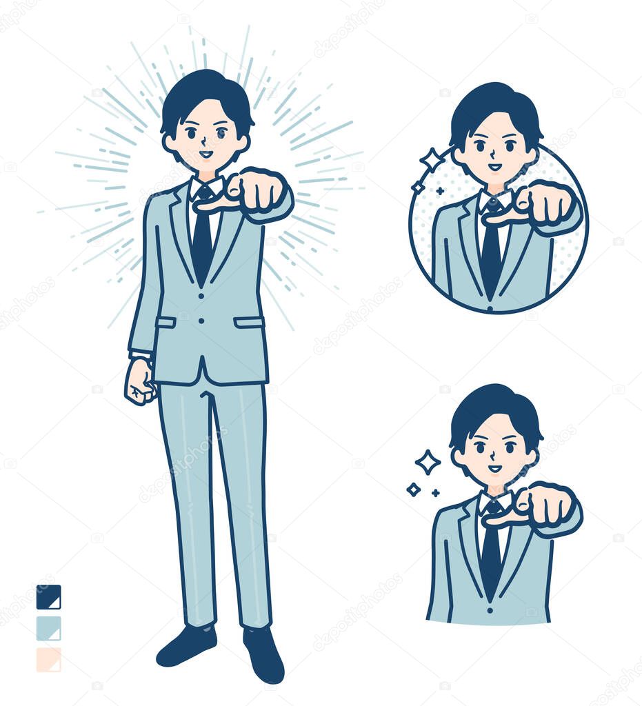 A young Businessman in a suit with Pointing to the front images