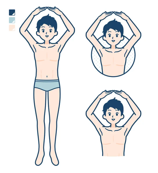 Een Jongeman Ondergoed Met Het Maken Van Een Cirkel Met — Stockvector