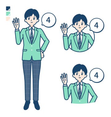 Yeşil ceketli bir öğrenci 4 resim sayıyor.