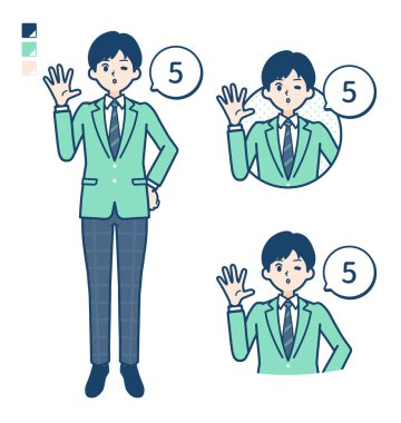 Yeşil ceketli bir öğrenci 5 resim sayıyor.