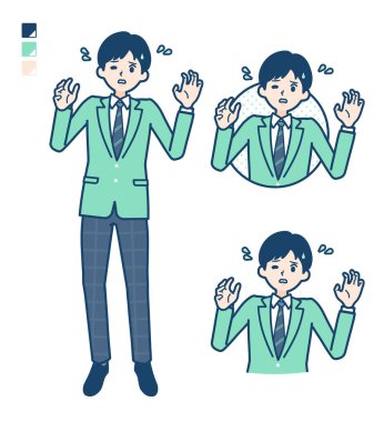 Yeşil ceketli, panik görüntülü bir öğrenci.