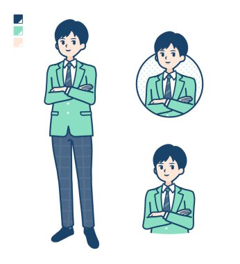 Rahat poz veren yeşil ceketli bir öğrenci.