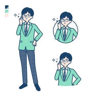 A student boy in a green blazer with Wearing glasses images clipart