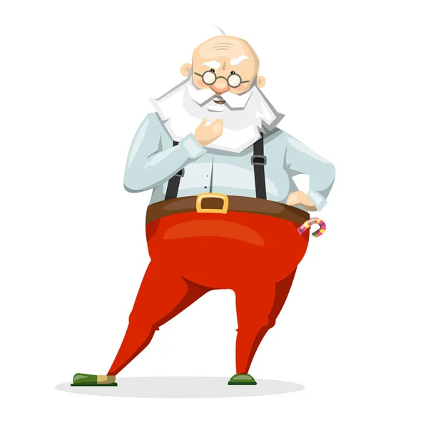 Papá Noel arañándose la barba. Mucho pensamiento. . — Vector de stock