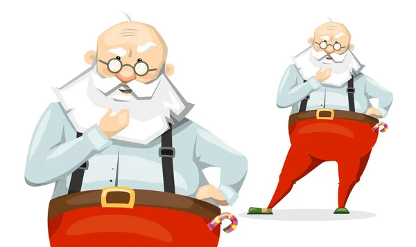 Papá Noel arañándose la barba. Mucho pensamiento. . — Vector de stock