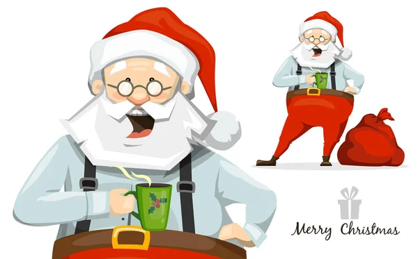 Santa Claus bebiendo café caliente — Vector de stock