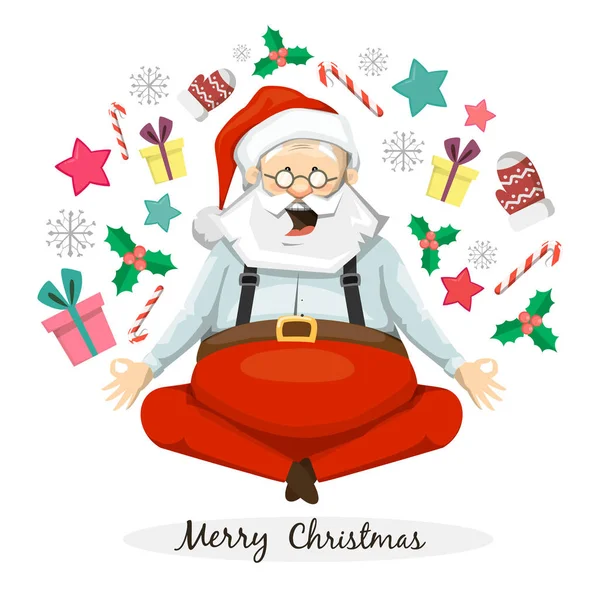 Santa Claus Yogi. Zittend in yoga houding — Stockvector
