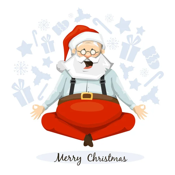 Santa Claus Yogui. Sentado en postura de yoga — Vector de stock