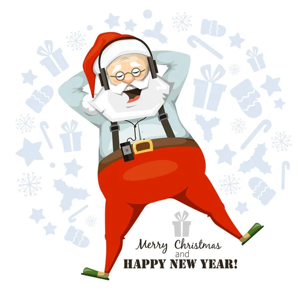 Santa Claus genieten van muziek op koptelefoon — Stockvector