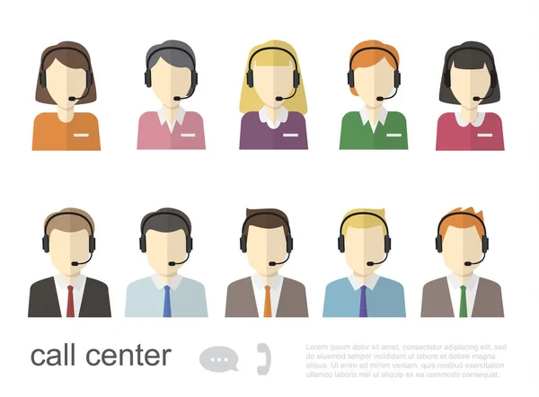 Ícones de Operador de Call Center. Ilustração plana vetorial —  Vetores de Stock