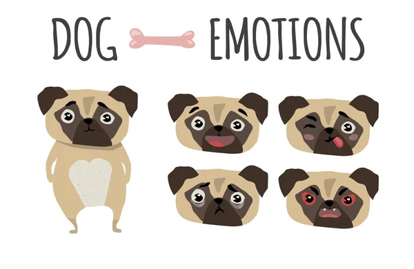 Cute dog. Set of emotions — Stock Vector