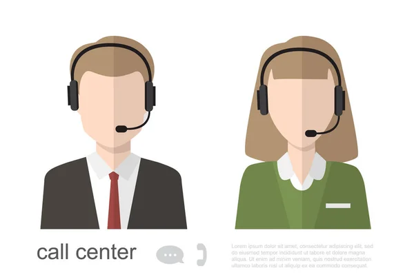 Icone operatore call center. Illustrazione piatta vettoriale — Vettoriale Stock