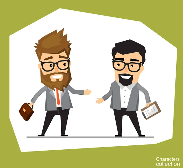 Een man in een office-pak houdt een bijeenkomst met een zakenpartner — Stockvector