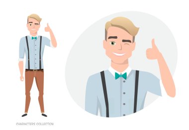 Gülümseyen ve önerilen olumlu adam.