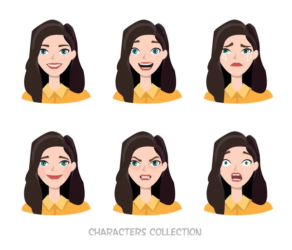 Set van emoties voor de zakenvrouw. — Stockvector