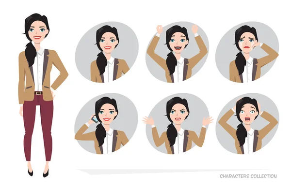 Set of emotions for business woman. — Stock Vector