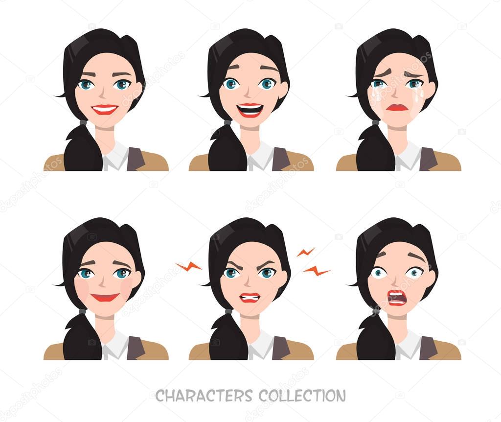 Set of emotions for business woman.