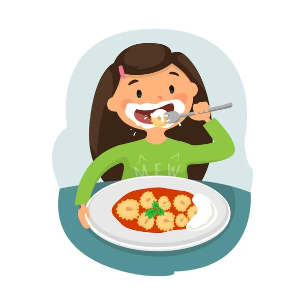 Bambino che mangia cibo sano — Vettoriale Stock