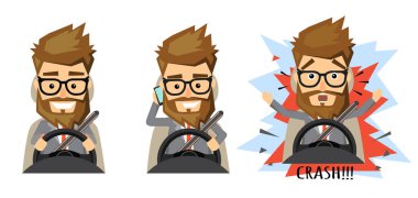 Araba sürüş sırasında cep telefonu tutan adam
