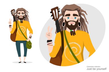 Young man with dreadlocks and guitar. clipart