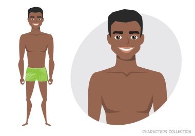 Stylish young black african american man in a beach swimming trunks. clipart