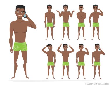 Duygular ve genç Afro-Amerikan zenci jestleri kümesi.