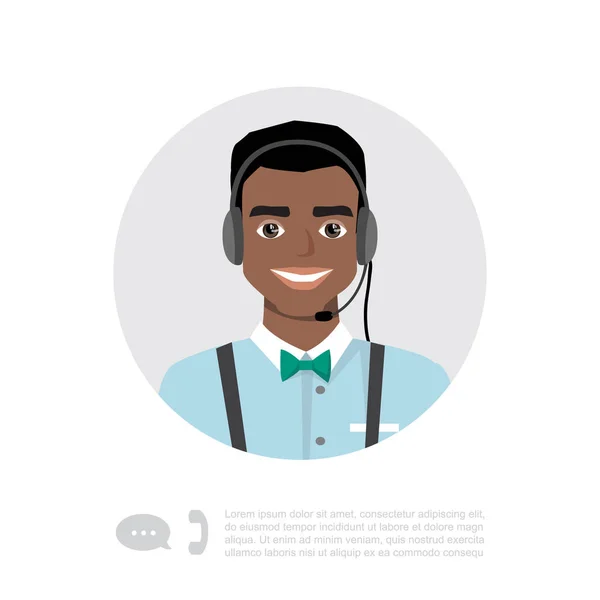 Молодий чорношкірий афроамериканський чоловік з гарнітурою Векторний характер — стоковий вектор